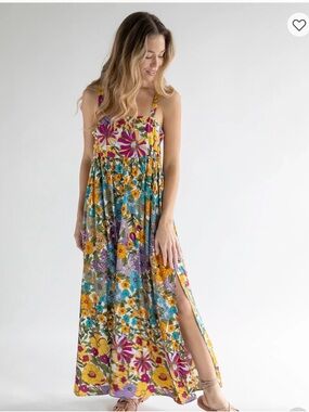 Natural Life Patti Side Slit Maxi Dress Sleeveless Floral Boho Flowy Medium